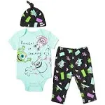 Disney Pixar Monsters Inc. Mike Boo Infant Baby Boys 3 Piece Outfit Set: Cuddly Bodysuit Pants Hat Black / Blue 12 Months