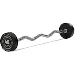 Titan Fitness 40 lb Rubber EZ Curl Fixed Barbell, Pre-Loaded Weight Bar for Strength Training & Weightlifting