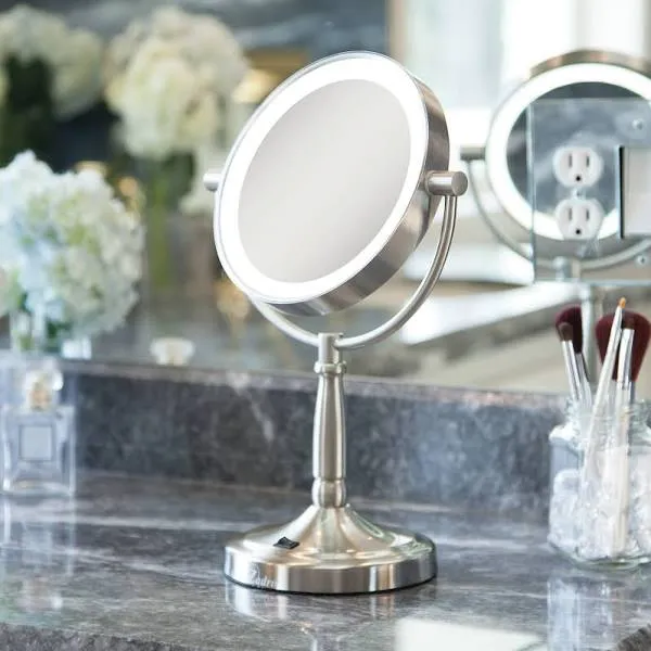 Zadro Cordless Dual-Sided Led Lighted Vanity Mirror, Satin Nickel