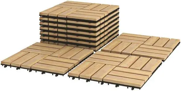 Costway 10 Pieces 12 x 12 Inch Acacia Wood Interlocking