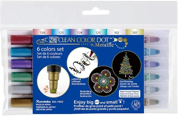 Kuretake TC-8100/6V ZIG Clean Color Dot Metallic 6 Colors