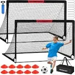 Soccer Goal - Set of 2 Soccer Nets, 6x4 ft Portable Pop Up Soccer Goals for Backyard - Soccer Training Equipment with Soccer Ball, Ladder, and Cones