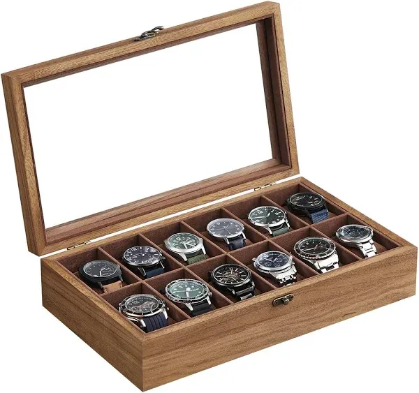 SONGMICS Watch Box 12-Slot Watch Case Solid Wood Watch Box Organizer