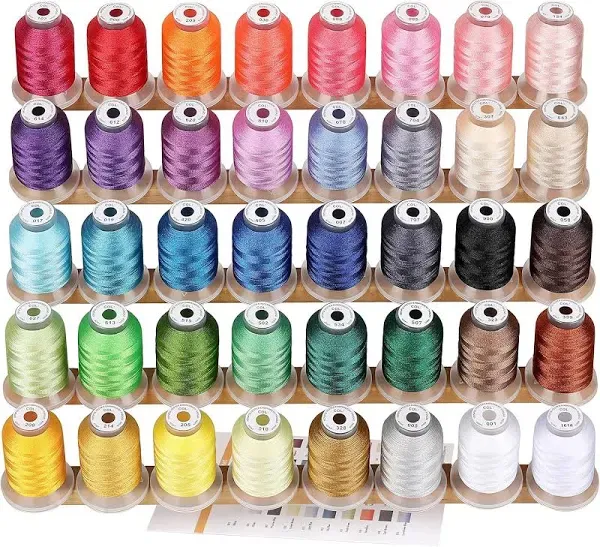 New brothreads 40 Colors 100% Polyester Machine Embroidery Thread 550yd with Thread Nets - Compatible for Home-Based Embroidery Sewing Machine