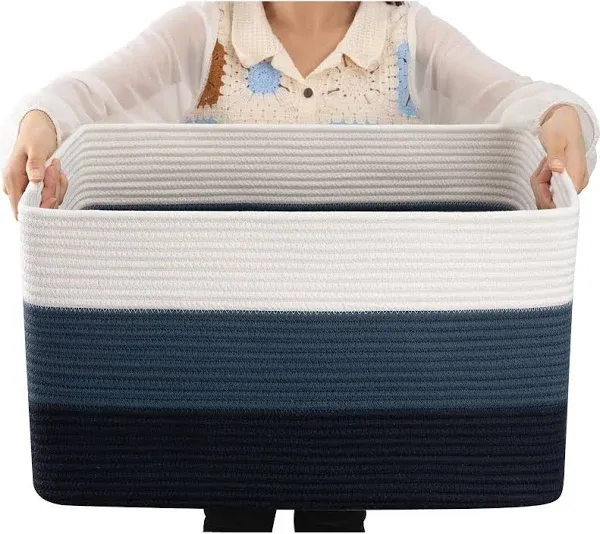 OIAHOMY Cotton Rope Basket Rectangle Woven Baskets for Storage Nursery Blanket Basket Living Room