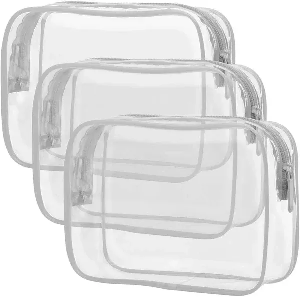 Clear Toiletry Bag, Packism 3 Pack TSA Approved  Assorted Colors , Sizes 