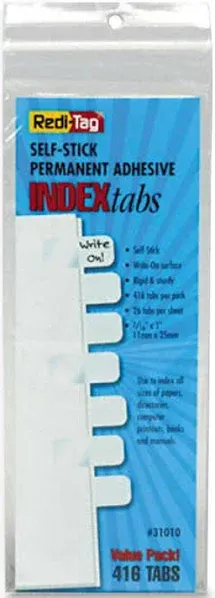 Redi-Tag Side-Mount Self-Stick Plastic Index Tabs 1in White 416/Pack