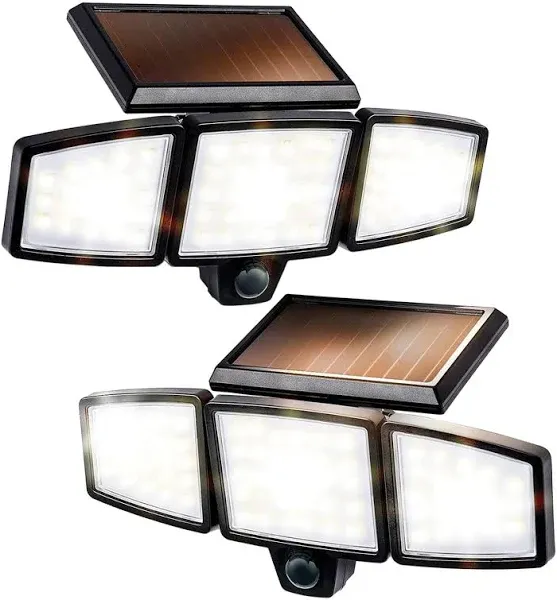 2-Pack Security Solar Triple Head Flood Light 3500K 1000 Lumens Adjustable Angle