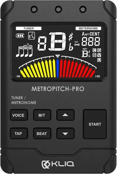 KLIQ Music Gear KLIQ MetroPitch-PRO - Rechargeable Metronome Tuner for All Instruments - with Guitar, Bass, Violin, Ukulele, and Chromatic Tuning