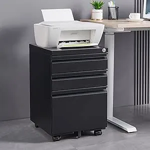 CIATRE Office File Cabinet,Steel 3 Drawer File Cabinet,Mobile Printer Stand Office File Cabinets Rolling Filing Cabinets with Lock & Wheels Anti-tilt for Home Office Organization (Black)