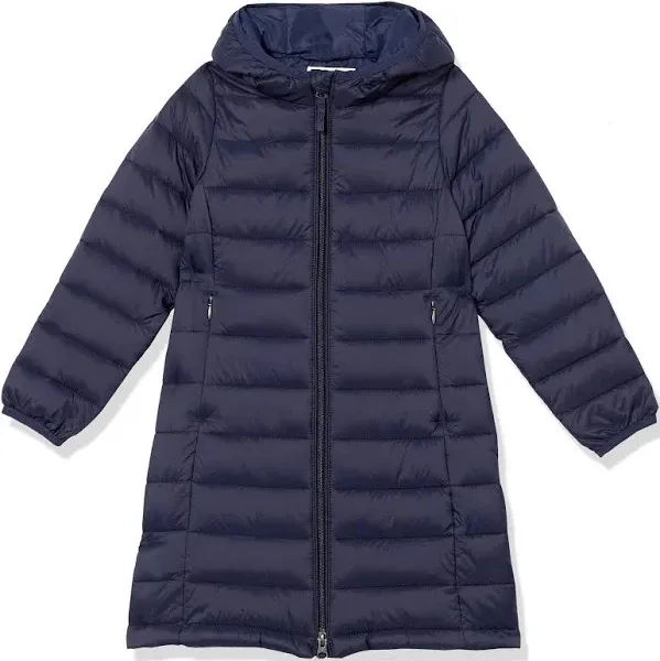 Amazon Essentials Girls and Toddlers' Long Lightweight Hooded Puffer Jacket