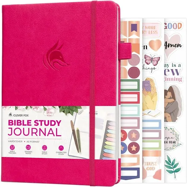 Clever Fox Bible Study Journal – Church Notes Notebook – Note Taking & Journaling Kit – Faith Based Religious Gifts & Accessories (Fuchsia)