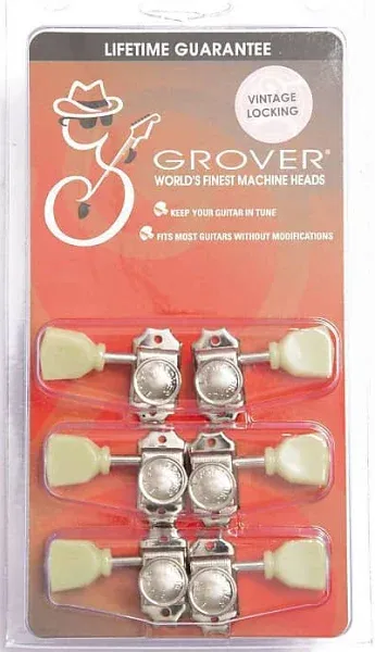 Grover 533NK Vintage Locking Tuners, Keystone Button, 3 +3 Nickel Finish