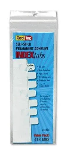 Redi-Tag Side-Mount Self-Stick Plastic Index Tabs 1in White 416/Pack