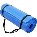 Signature Fitness 1" Extra Thick Exercise Fitness Yoga Mat w/ Carry Strap, Blue