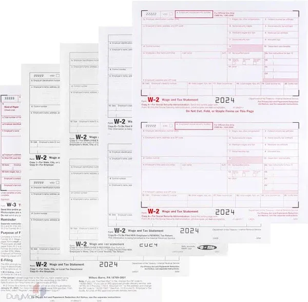 W2 Forms 6-Part 2023 Kit of lazer Tax Forms for 25 Employees and W-3 Transmit...