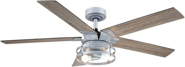 Prayag 52" Industrial Downrod Mount Reversible Ceiling Fan with Lighting and Remote Control