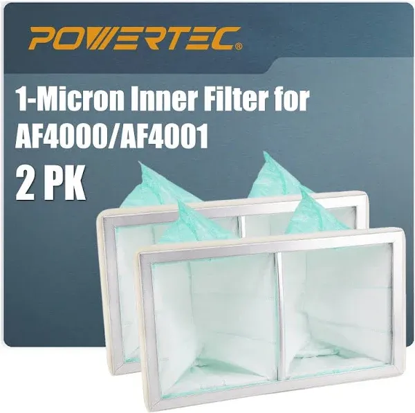 POWERTEC 1 Micron Inner Filter for WEN 3410/ POWERTEC AF4000, AF4001 Air Filtration Systems Woodworking for Workshop & Garage, Replacement for WEN 90243-026-2 Woodworking Air Filters, 2pk (75006-P2)