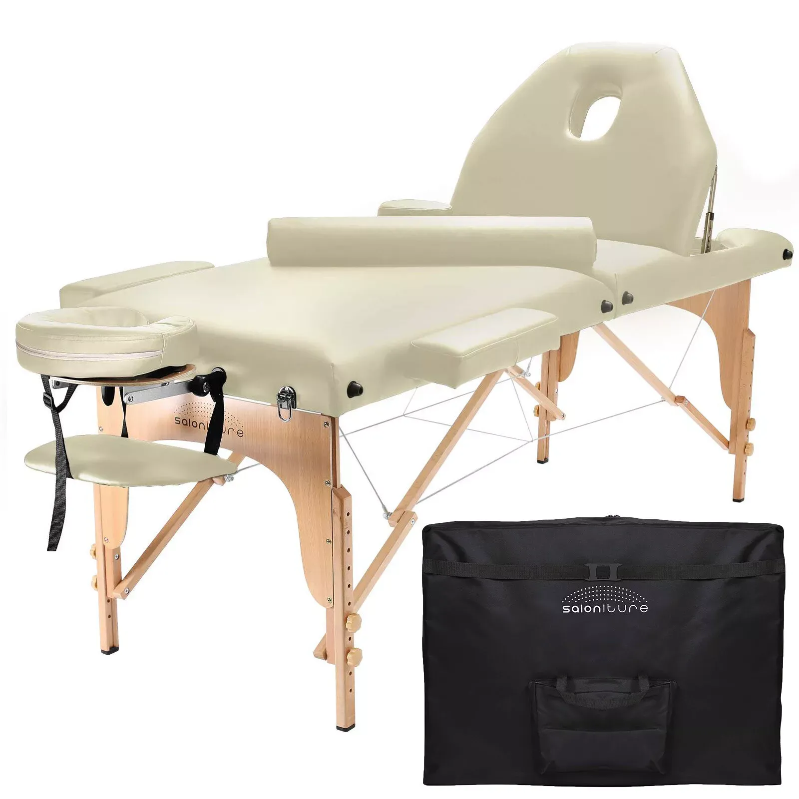 OPEN BOX - Portable Cream Massage Table with Bolster &amp; Tilt Backrest