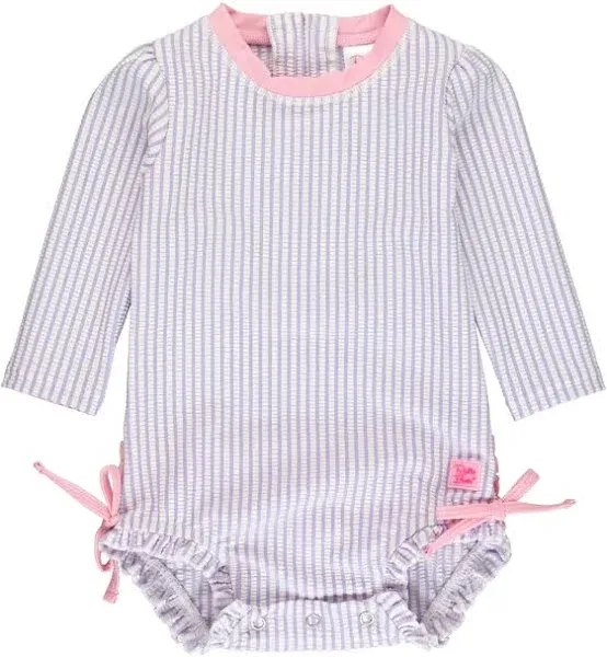 RuffleButts Baby Girls Seersucker Long Sleeve Rash Guard