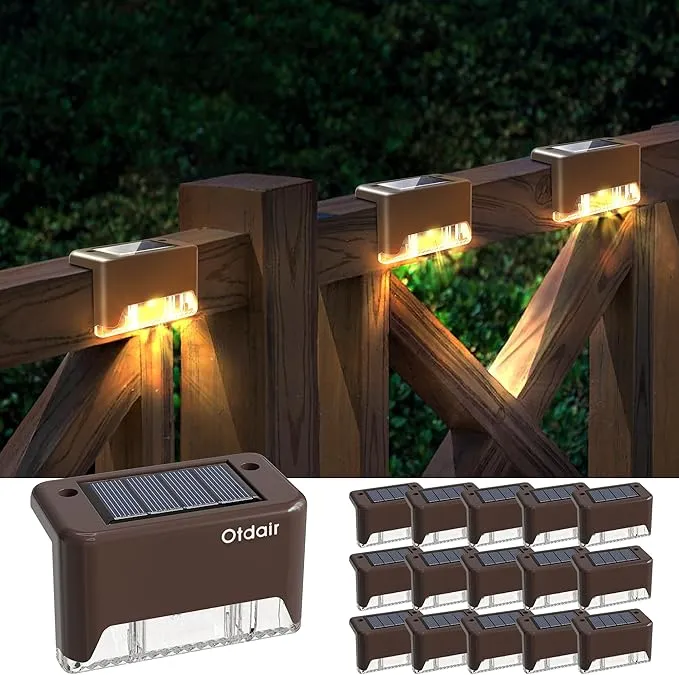 Otdair Solar Deck Lights, 16 Solar Step Lights Waterproof LED Solar Stair Lights, Outdoor Solar Fence Lights for Deck, Stairs, Step, Yard, Patio, and Pathway (Warm White)