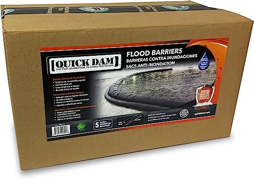 Quick Dam QD617-5 Water Activated Flood Barrier, 5 Pack, Black & QD610-8 Water Activated Flood Barrier, 8 Pack, Black, 80 Foot