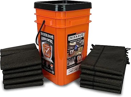 Quick Dam Grab & Go Flood Kit includes 5- 5ft Flood Barriers & 10- 2ft Flood Bags in Bucket