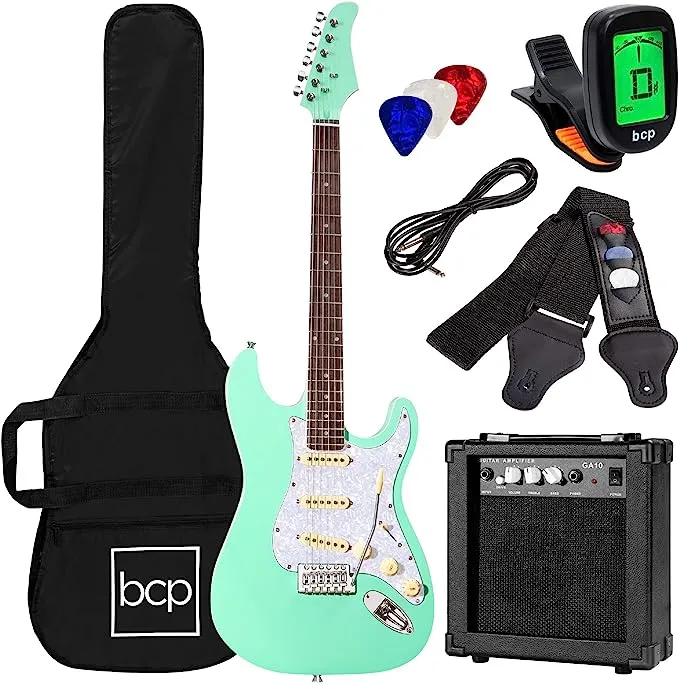 Best Choice Products 39in Full Size Beginner Electric Guitar Starter Kit w/ Case Strap 10W Amp Tremolo Bar - Black