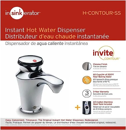 InSinkErator&reg; Invite Contour - Hot Water Dispenser with Tank - Chrome Finish