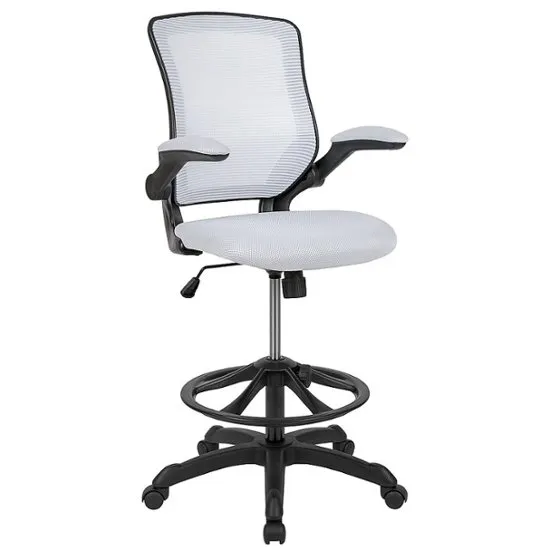 Flash Furniture Mid Back Mesh Ergonomic Drafting Chair with Adjustable Foot Ring and Flip-Up Arms