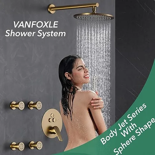 10" Wall Mounted Shower System with Dual Mode Body Jets,2-in-1 Handheld 2.5 GPM VANFOXLE Finish 1900A3-0200 