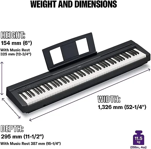 YAMAHA P-45B Digital Piano - Light and Portable Piano for Hobbyists and Beginners, in Black