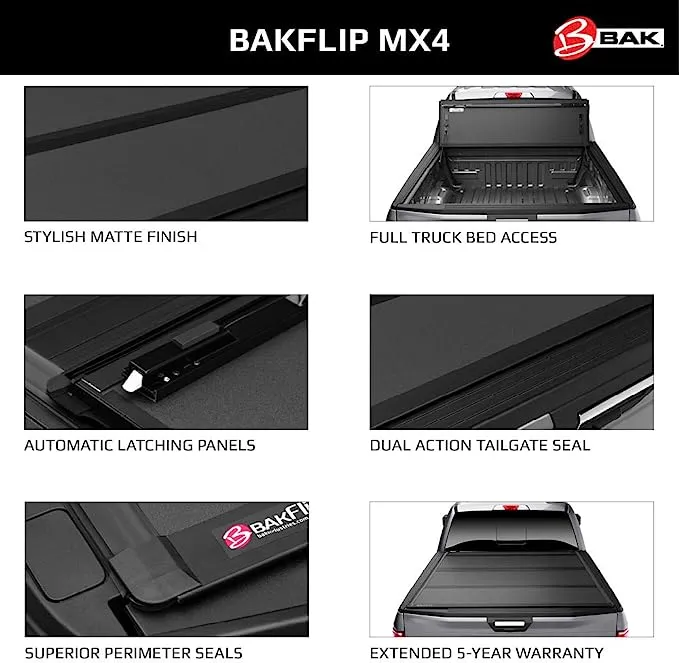 BAK BAKFlip MX4 Hard Folding Truck Bed Tonneau Cover | 448426 | Fits 2016 - 2023 Toyota Tacoma w/ OE track system 5' 1" Bed (60.5"), Premium Matte Finish