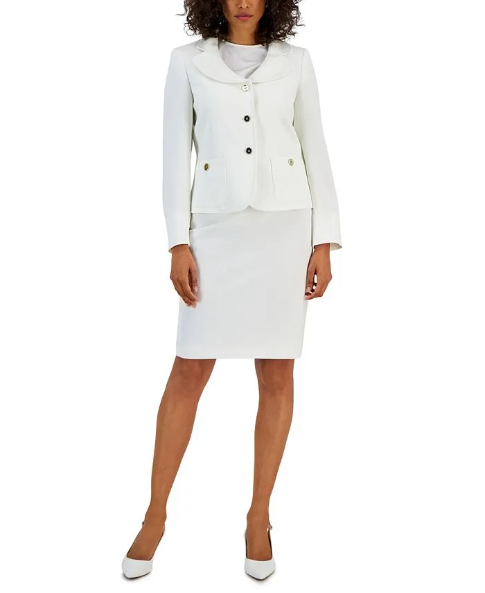 Women's Curved Collar Button-Front Jacket & Pencil Skirt Suit
      
          Women's Curved Collar Button-Front Jacket & Pencil Skirt Suit