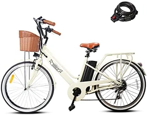 NAKTO 26" Electric Bike 350W Electric City Bicycle Up to 40 Miles with Removable Battery, Speed Gear and Shock Absorber