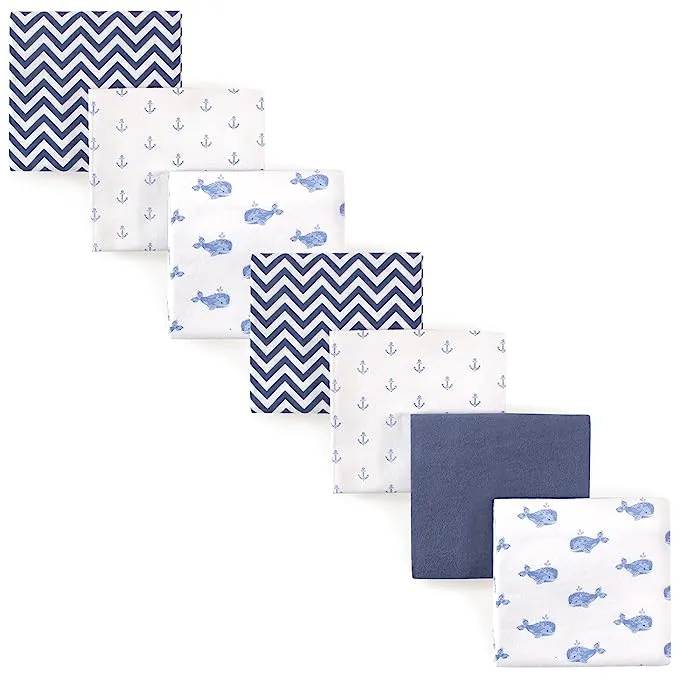 Hudson Baby Unisex Baby Cotton Flannel Receiving Blankets Bundle, Blue Whale, One Size