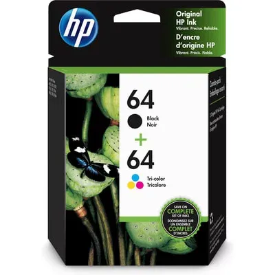 HP 64 Black/Tri-Color Ink Cartridges (2-Pack)