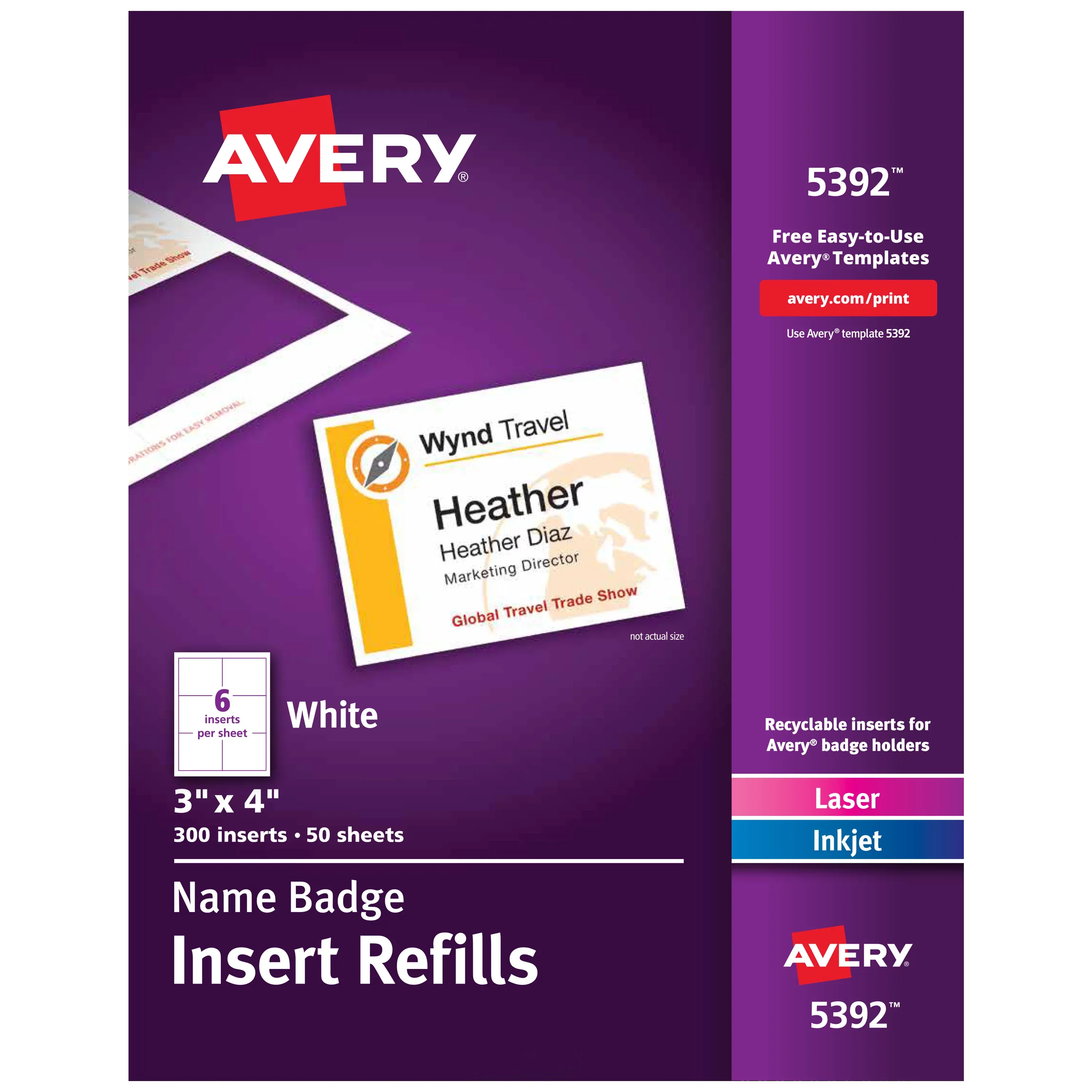 Avery Name Badge Inserts, Print or Write, 2-1/4 Inch x 3-1/2 Inch, 400 Card Stock Refills (5390), WhiteAvery Name Badge Inserts, Print or Write, 2-1/4 Inch x 3-1/2 Inch, 400 Card Stock Refills (5390), White