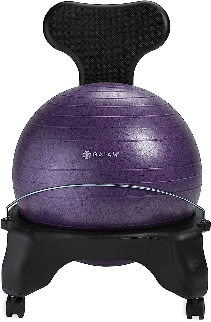 Gaiam Classic Balance Ball Chair – Exercise Stability Yoga Ball Premium Ergonomic Chair for Home and Office Desk with Air Pump, Exercise Guide and Satisfaction Guarantee