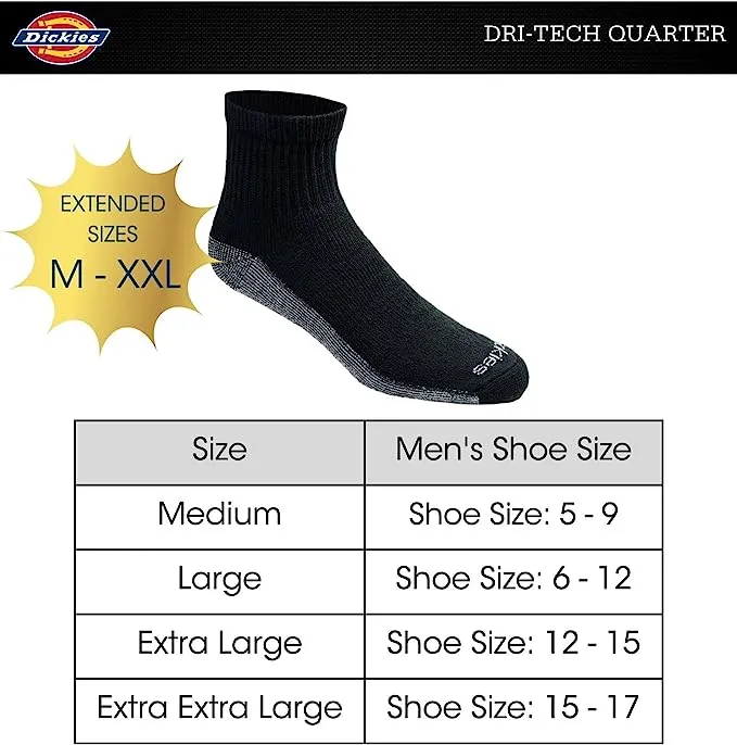 Dickies Men's Dri-Tech Quarter Socks 6pk - Black 10-12