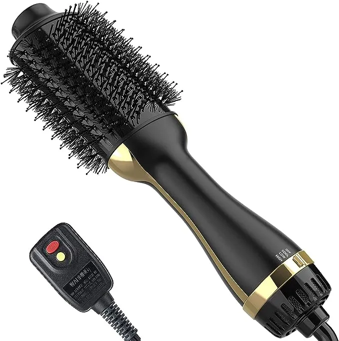 Hair Dryer Brush, 4 in 1 One Step Hair Dryer and Styler Volumizer Professional Hot Air Brush with Negative Ion Anti-frizz Blowout for Drying, Straightening Curling - Black Gold