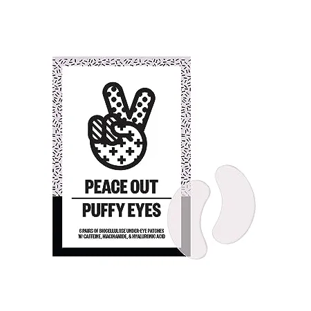 Peace Out Skincare Puffy Eyes. Biocellulose Under-Eye Patches that Minimize Puffiness, Dark Circles and Tired-Looking Eyes with Caffeine and Niacinamide (6 pairs)