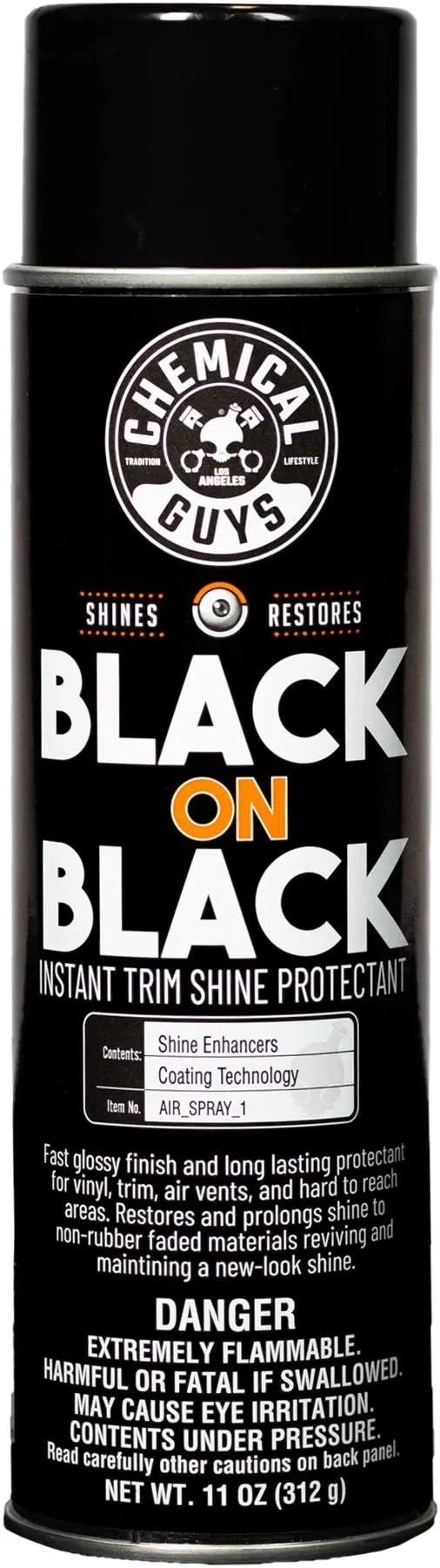 Chemical Guys AIR_SPRAY_1 Black On Black Instant Trim Shine Exterior Spray Dressing & Protectant, (Safe for Cars, Trucks, SUVs, RVs, & More) 11 fl oz