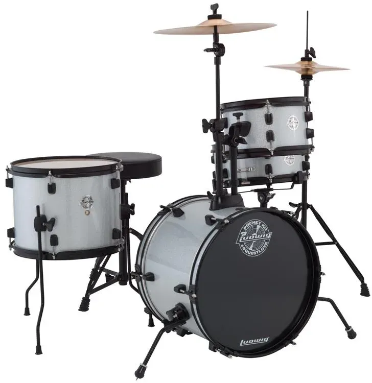 Ludwig LC178X016 Questlove Pocket Kit 4-Piece Drum Set-Black Sparkle Finish, inch