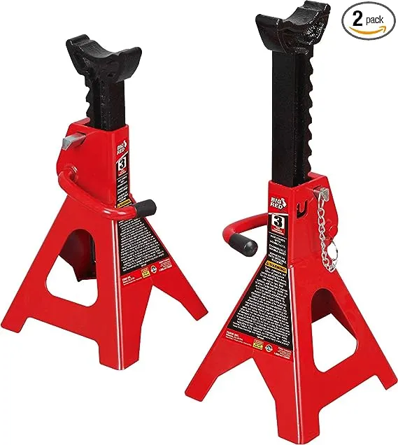 BIG RED T43005A Torin Steel Heavy Duty Jack Stands: Double Locking Pins, 3 Ton (6,000 lb) Capacity, Red, 1 Pair (2 Pack)
