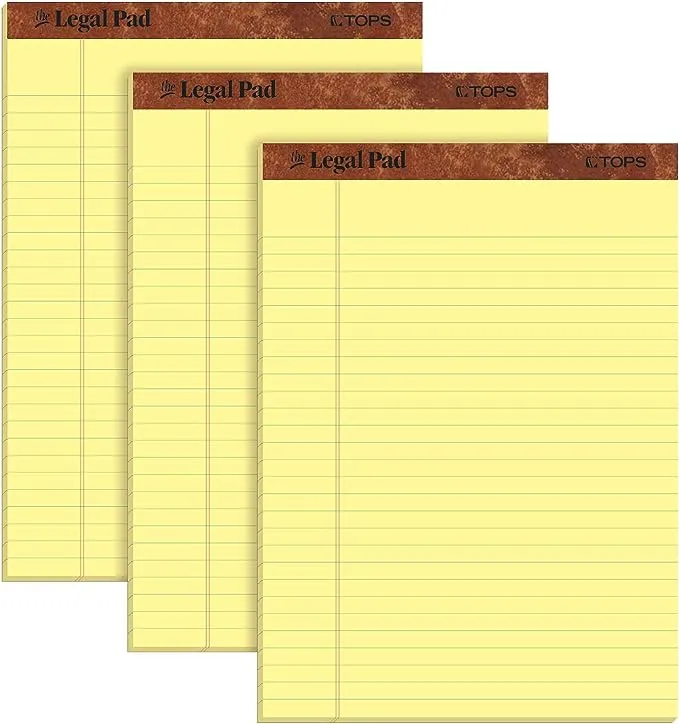 Tops Writing Pads, Canary, Legal Rule, 3 Pack - 3 pads