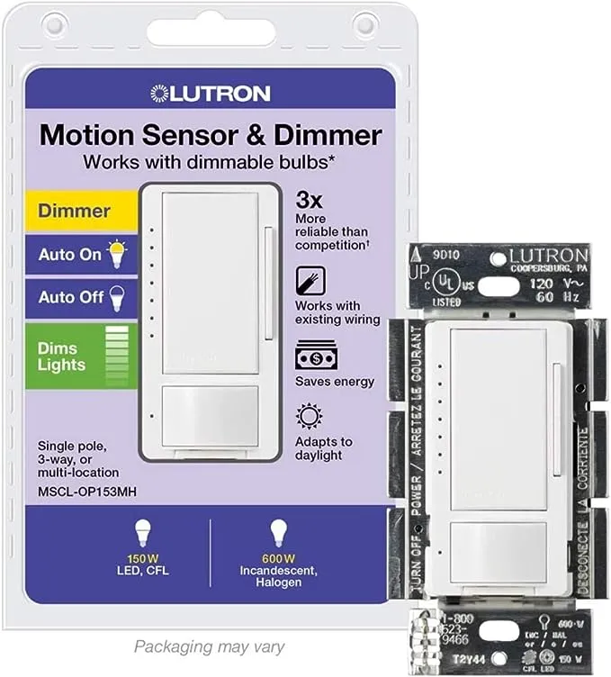 Maestro 120V Occupancy/Vacancy Motion Sensor Switch with LED Dimmer PIR, Single Pole/Multi-Location, White