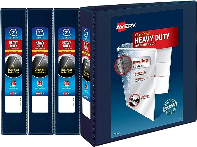 Avery Heavy-Duty View 3 Ring Binder, 2" One Touch EZD Rings, Navy Blue