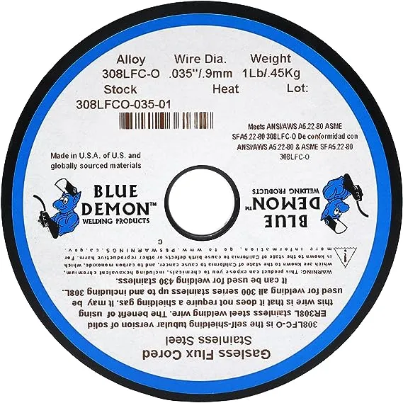 Blue Demon 308LFC-O X .035 X 1# Spool stainless steel flux cored gasless welding wireBlue Demon 308LFC-O X .035 X 1# Spool stainless steel flu…