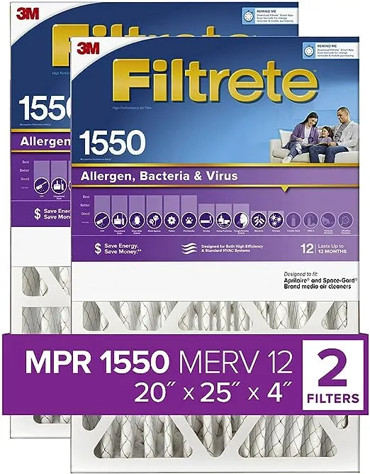 Filtrete 20x25x4 Air Filter MPR 1550 DP MERV 12, Healthy Living Ultra Allerge...